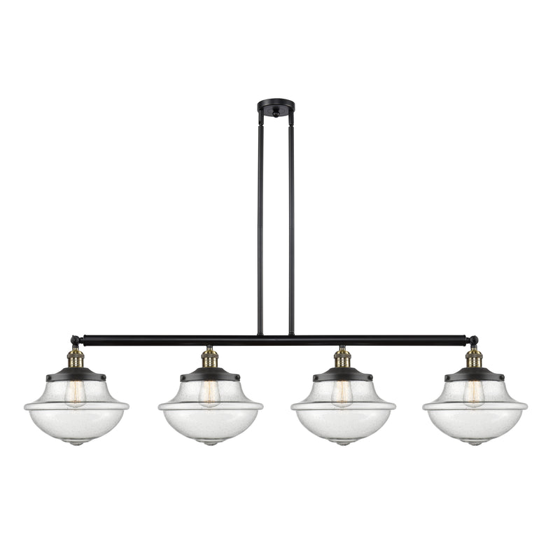 Oxford Island Light shown in the Black Antique Brass finish with a Seedy shade