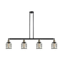 Bell Cage Island Light shown in the Black Antique Brass finish with a Silver Plated Mercury shade