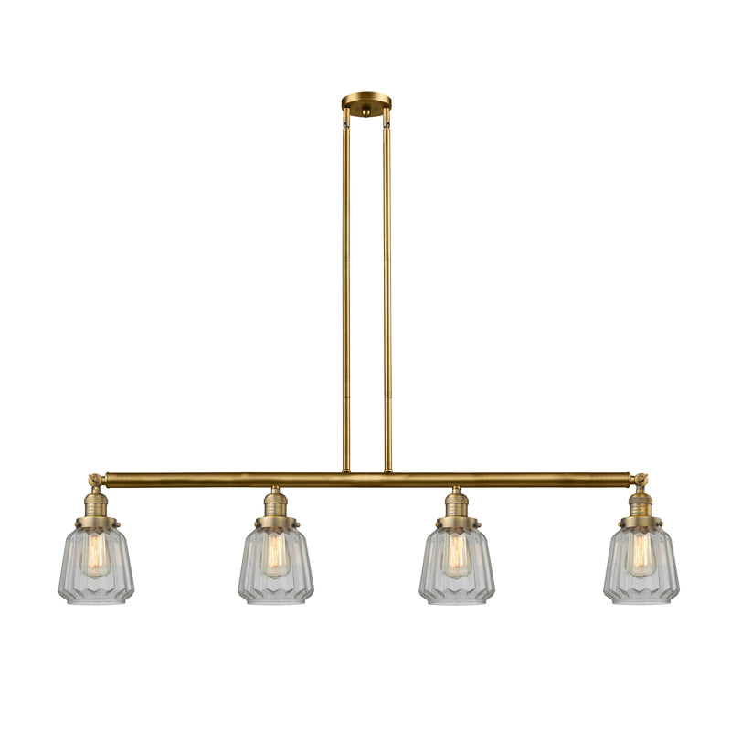 Chatham Island Light shown in the Brushed Brass finish with a Clear shade