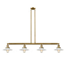 Halophane Island Light shown in the Brushed Brass finish with a Matte White Halophane shade