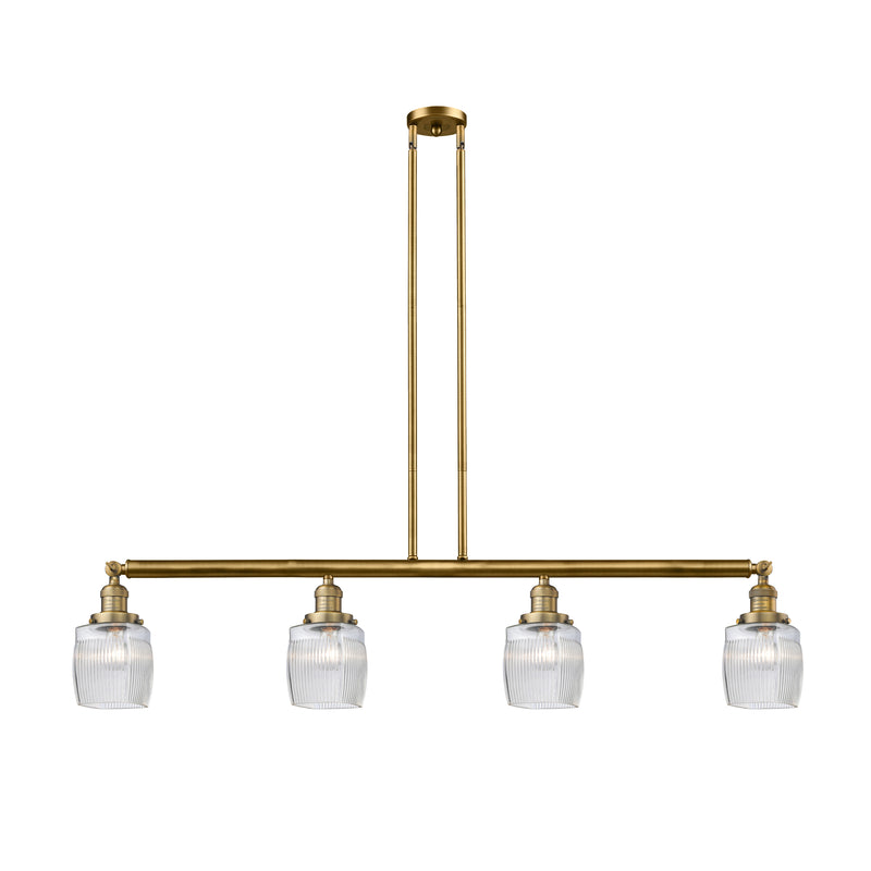 Colton Island Light shown in the Brushed Brass finish with a Clear Halophane shade