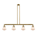 Olean Island Light shown in the Brushed Brass finish with a Matte White shade