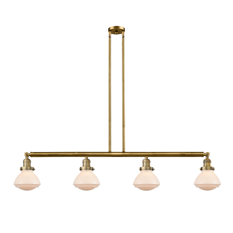 Olean Island Light shown in the Brushed Brass finish with a Matte White shade