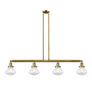 Olean Island Light shown in the Brushed Brass finish with a Clear shade