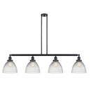 Seneca Falls Island Light shown in the Matte Black finish with a Clear Halophane shade