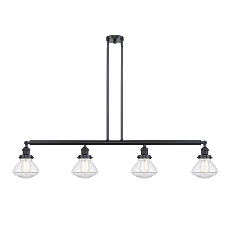 Olean Island Light shown in the Matte Black finish with a Clear shade