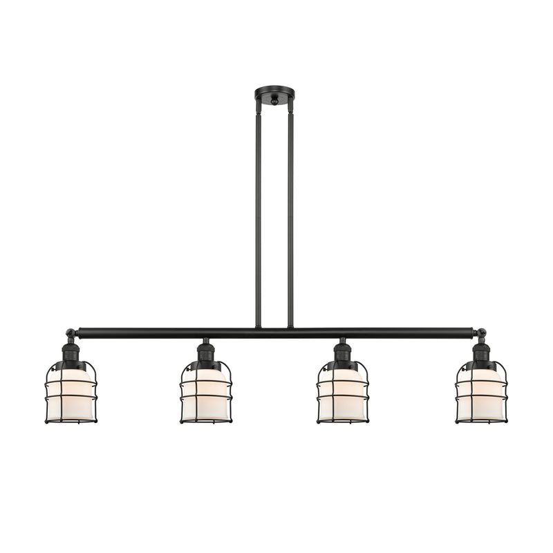 Bell Cage Island Light shown in the Matte Black finish with a Matte White shade