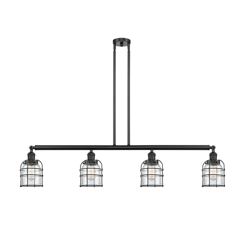 Bell Cage Island Light shown in the Matte Black finish with a Clear shade