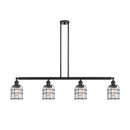 Bell Cage Island Light shown in the Matte Black finish with a Seedy shade