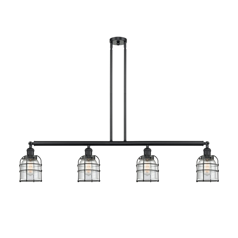 Bell Cage Island Light shown in the Matte Black finish with a Seedy shade