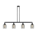 Bell Cage Island Light shown in the Matte Black finish with a Silver Plated Mercury shade