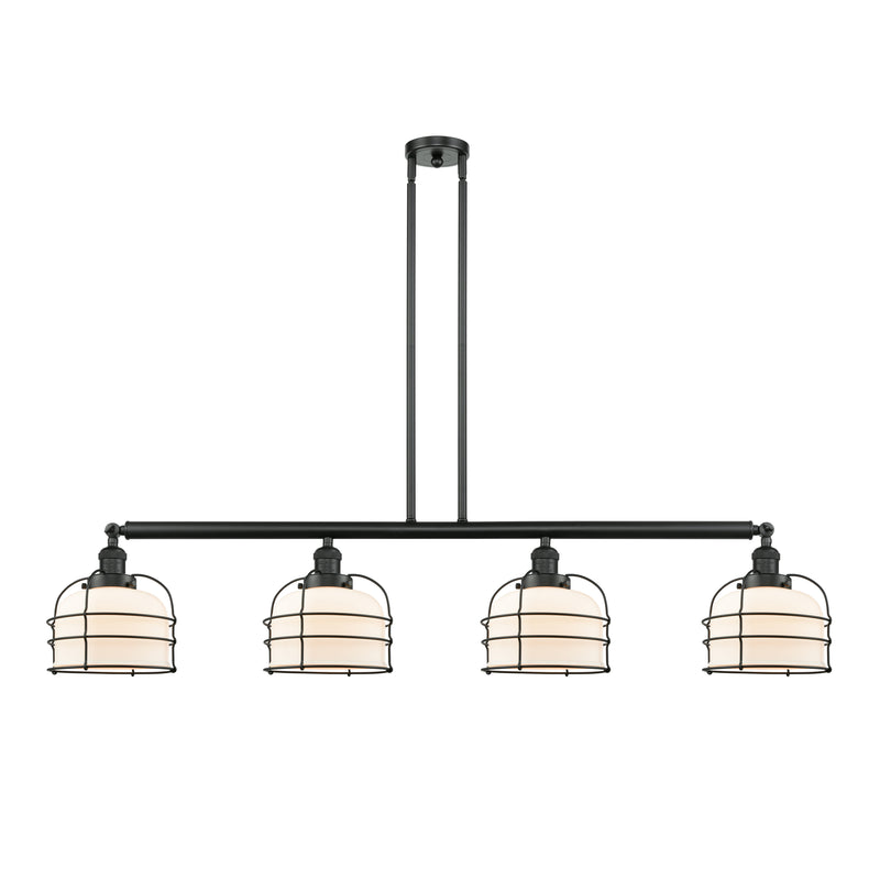 Bell Cage Island Light shown in the Matte Black finish with a Matte White shade