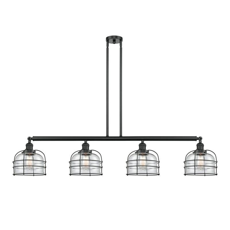 Bell Cage Island Light shown in the Matte Black finish with a Clear shade