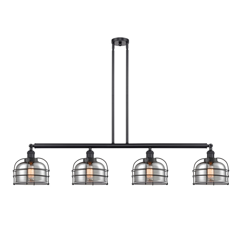 Bell Cage Island Light shown in the Matte Black finish with a Plated Smoke shade