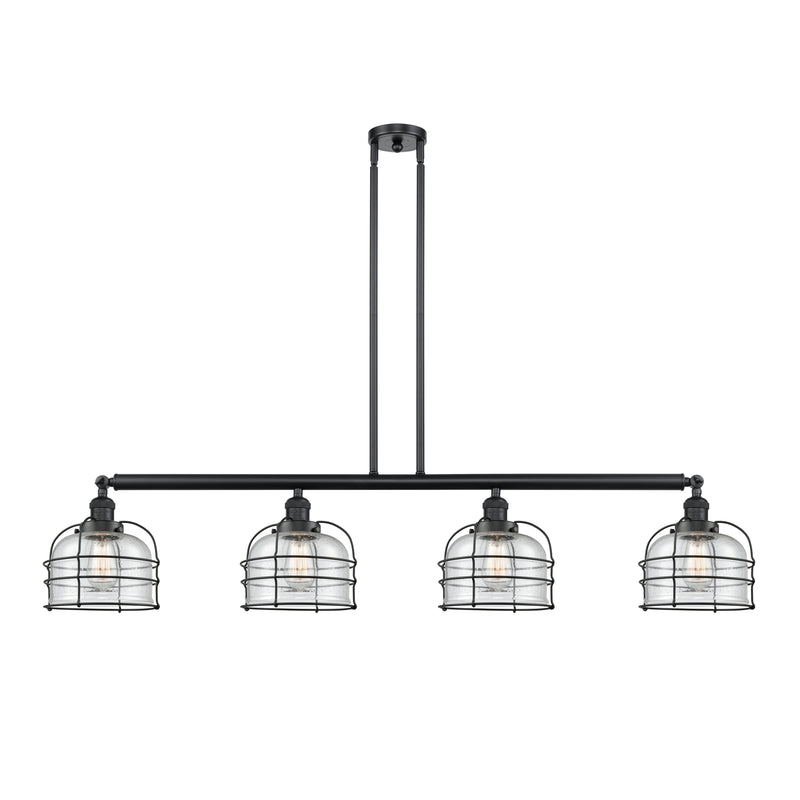 Bell Cage Island Light shown in the Matte Black finish with a Seedy shade