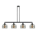 Bell Cage Island Light shown in the Matte Black finish with a Silver Plated Mercury shade