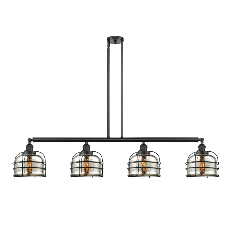 Bell Cage Island Light shown in the Matte Black finish with a Silver Plated Mercury shade