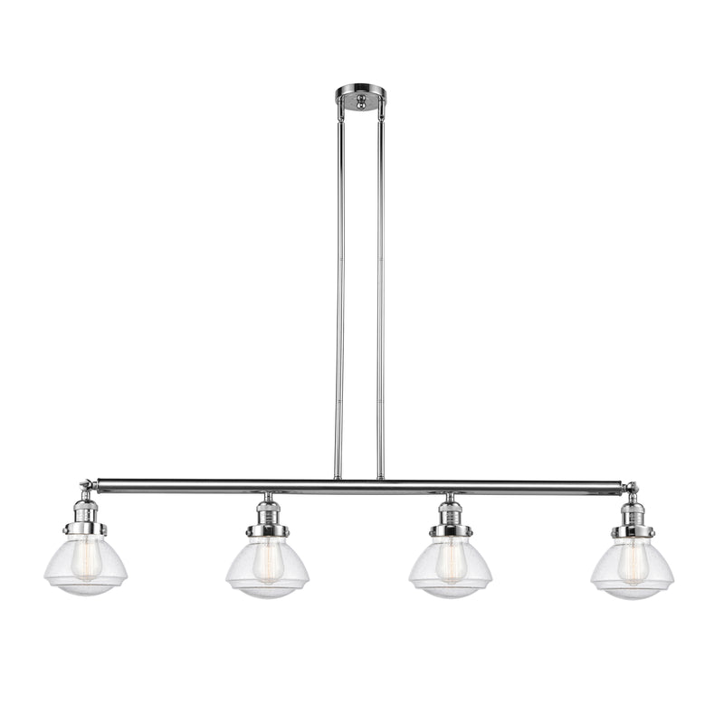 Olean Island Light shown in the Polished Chrome finish with a Seedy shade