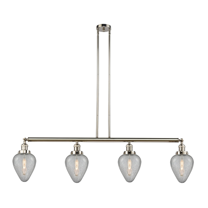 Geneseo Island Light shown in the Polished Nickel finish with a Clear Crackled shade