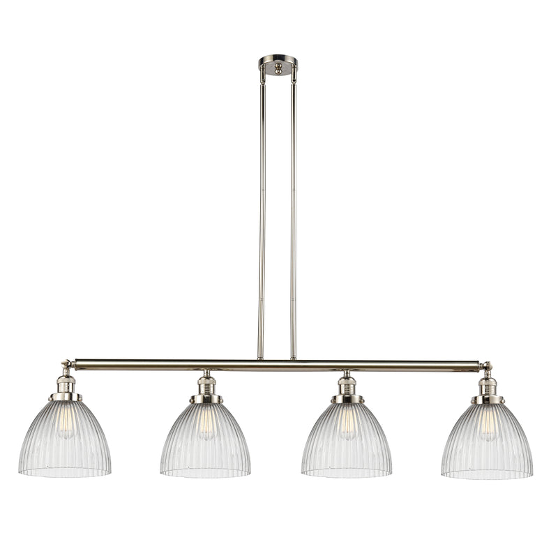 Seneca Falls Island Light shown in the Polished Nickel finish with a Clear Halophane shade