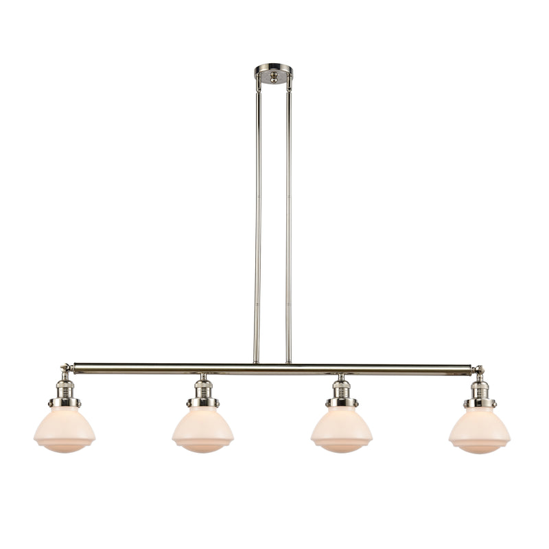 Olean Island Light shown in the Polished Nickel finish with a Matte White shade