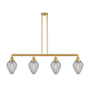 Geneseo Island Light shown in the Satin Gold finish with a Clear Crackled shade