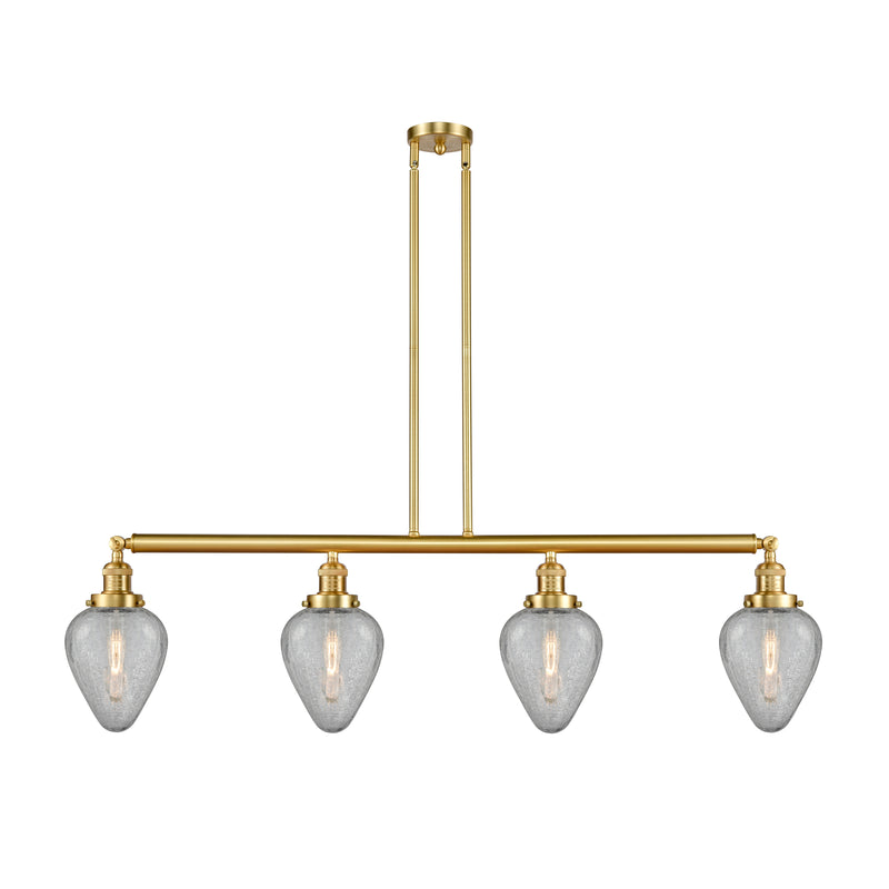 Geneseo Island Light shown in the Satin Gold finish with a Clear Crackled shade