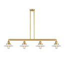 Halophane Island Light shown in the Satin Gold finish with a Matte White Halophane shade