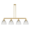 Seneca Falls Island Light shown in the Satin Gold finish with a Clear Halophane shade