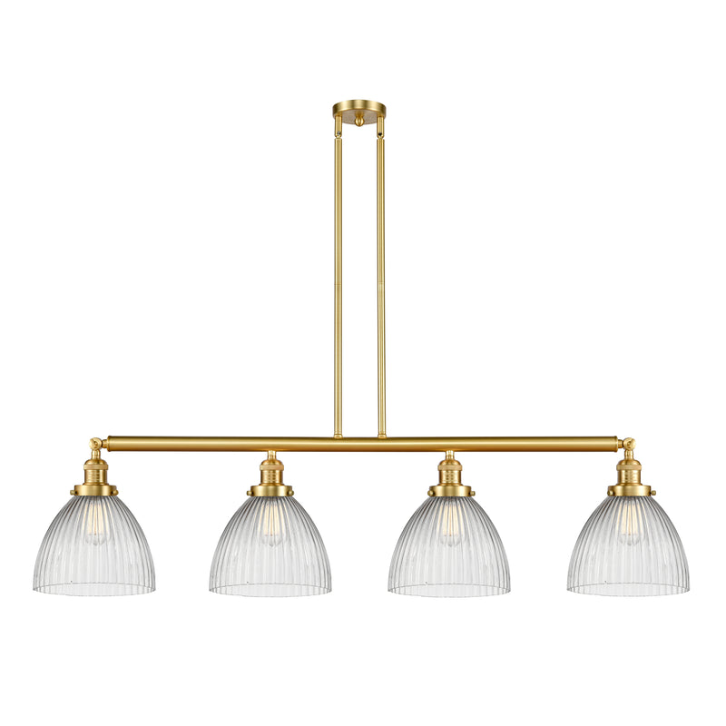 Seneca Falls Island Light shown in the Satin Gold finish with a Clear Halophane shade