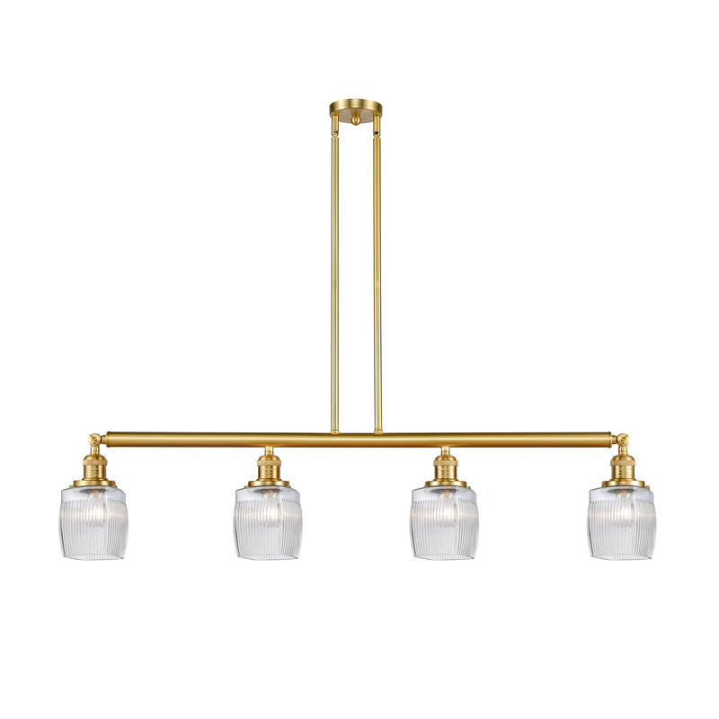 Colton Island Light shown in the Satin Gold finish with a Clear Halophane shade