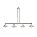 Halophane Island Light shown in the Brushed Satin Nickel finish with a Matte White Halophane shade