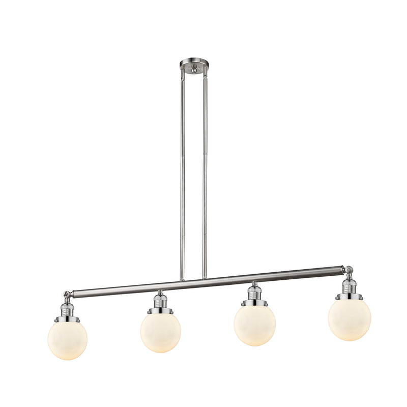 Beacon Island Light shown in the Brushed Satin Nickel finish with a Matte White shade