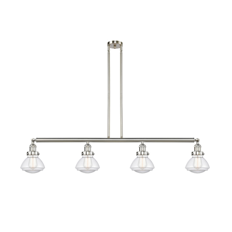 Olean Island Light shown in the Brushed Satin Nickel finish with a Clear shade