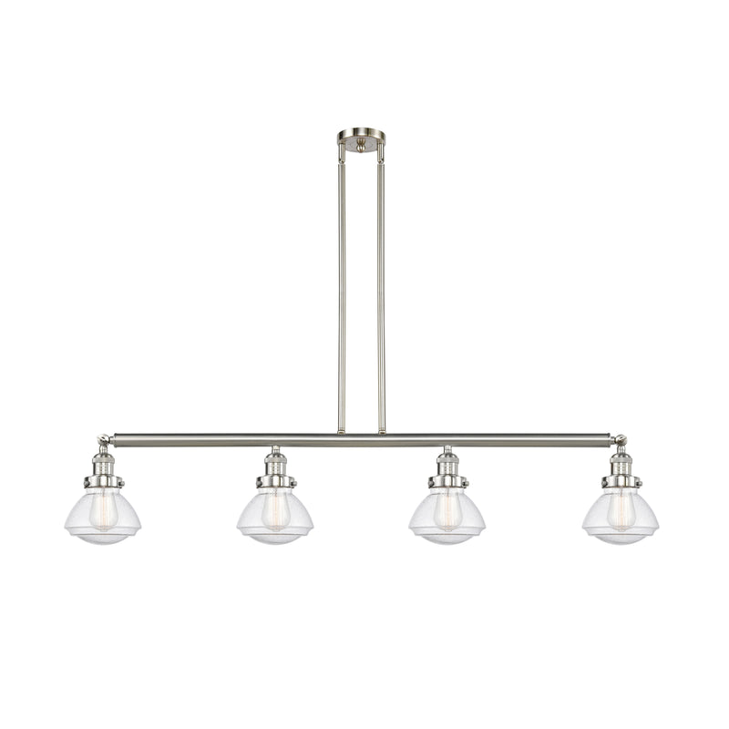 Olean Island Light shown in the Brushed Satin Nickel finish with a Seedy shade