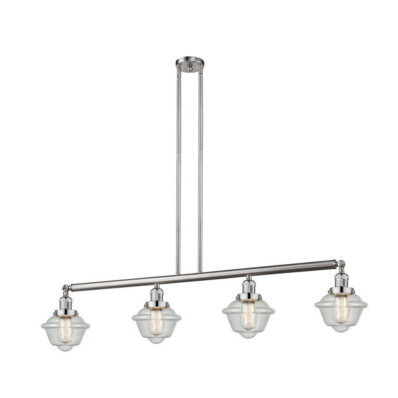 Oxford Island Light shown in the Brushed Satin Nickel finish with a Seedy shade