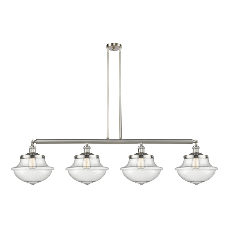 Oxford Island Light shown in the Brushed Satin Nickel finish with a Seedy shade