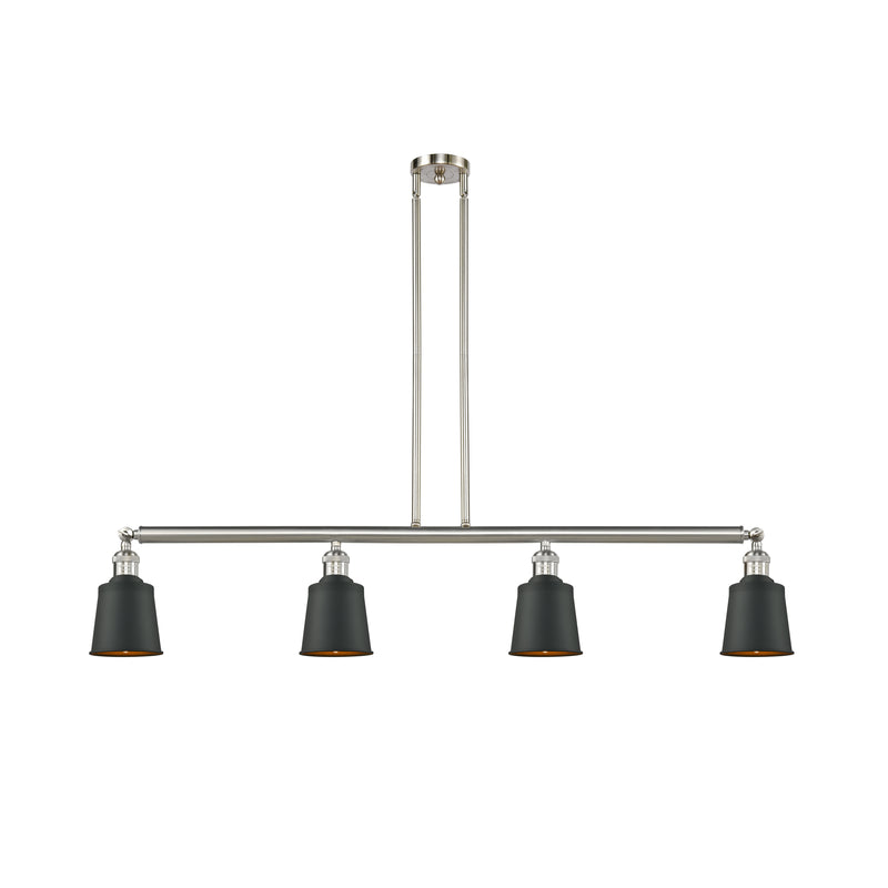 Addison Island Light shown in the Brushed Satin Nickel finish with a Matte Black shade