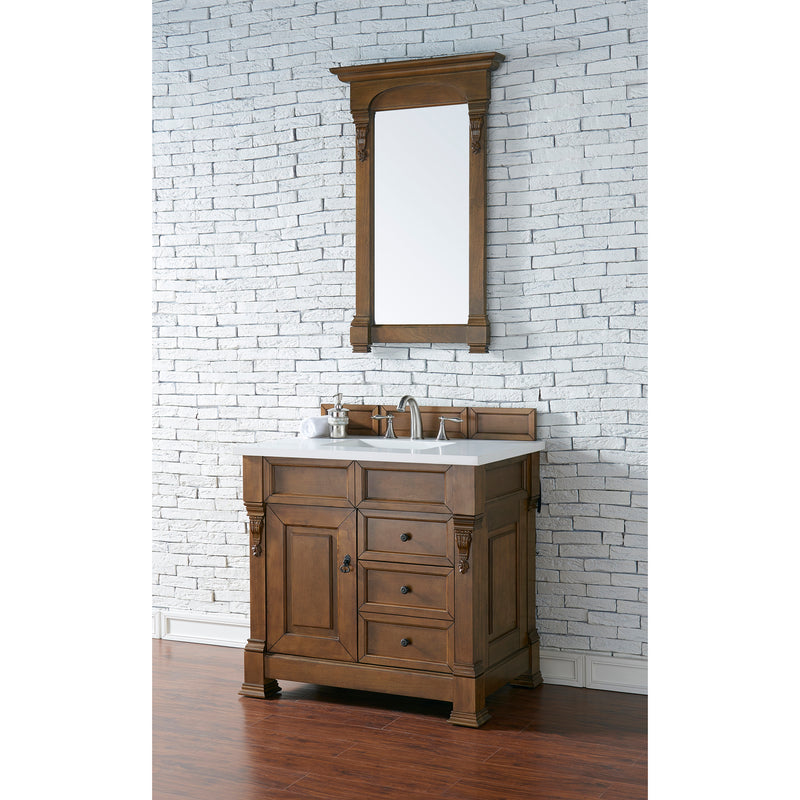 James Martin Brookfield 36" Country Oak Single Vanity with 3 cm Classic White Quartz Top 147-114-5576-3CLW