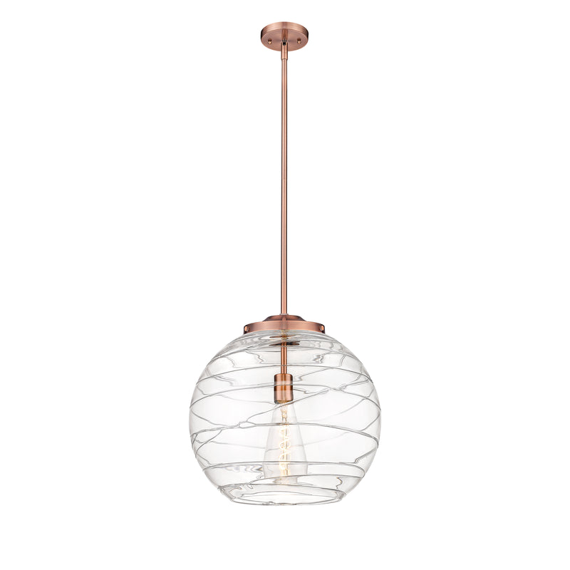 Deco Swirl Pendant shown in the Antique Copper finish with a Clear shade