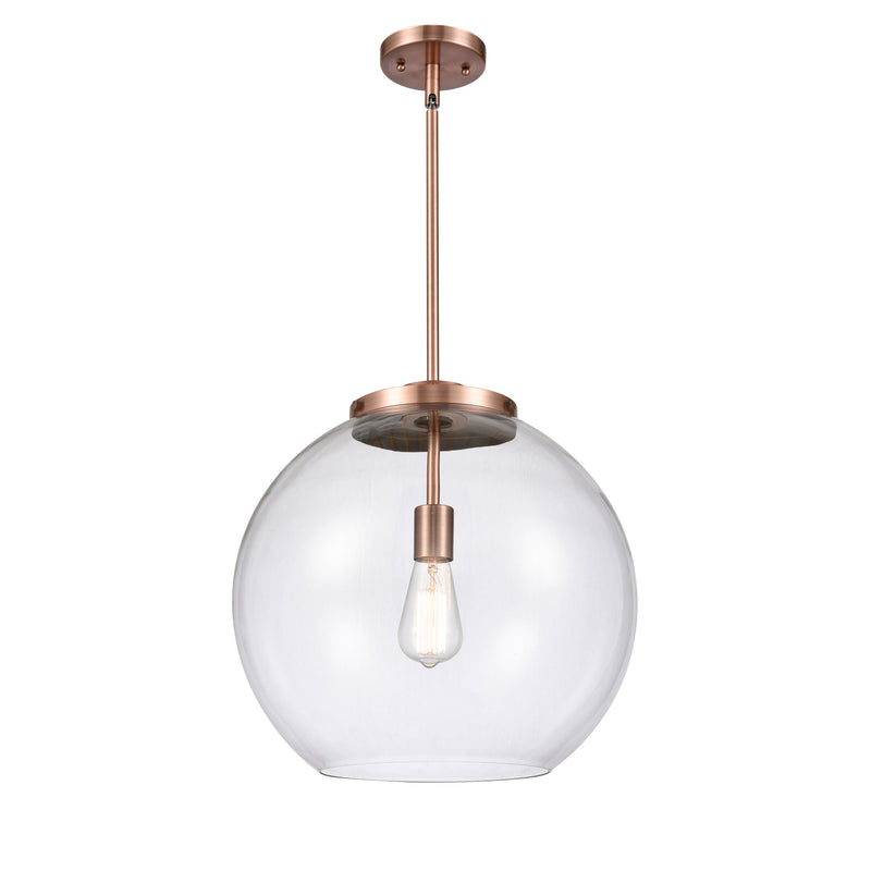 Athens Pendant shown in the Antique Copper finish with a Clear shade