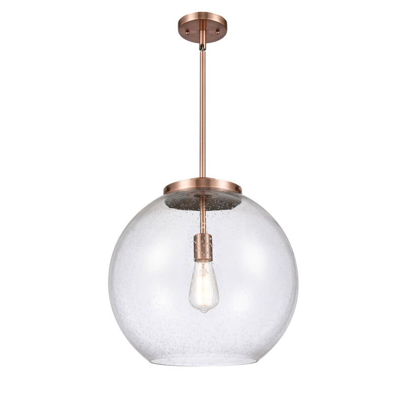 Athens Pendant shown in the Antique Copper finish with a Seedy shade