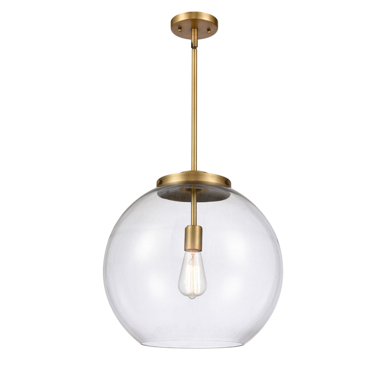 Athens Pendant shown in the Brushed Brass finish with a Clear shade