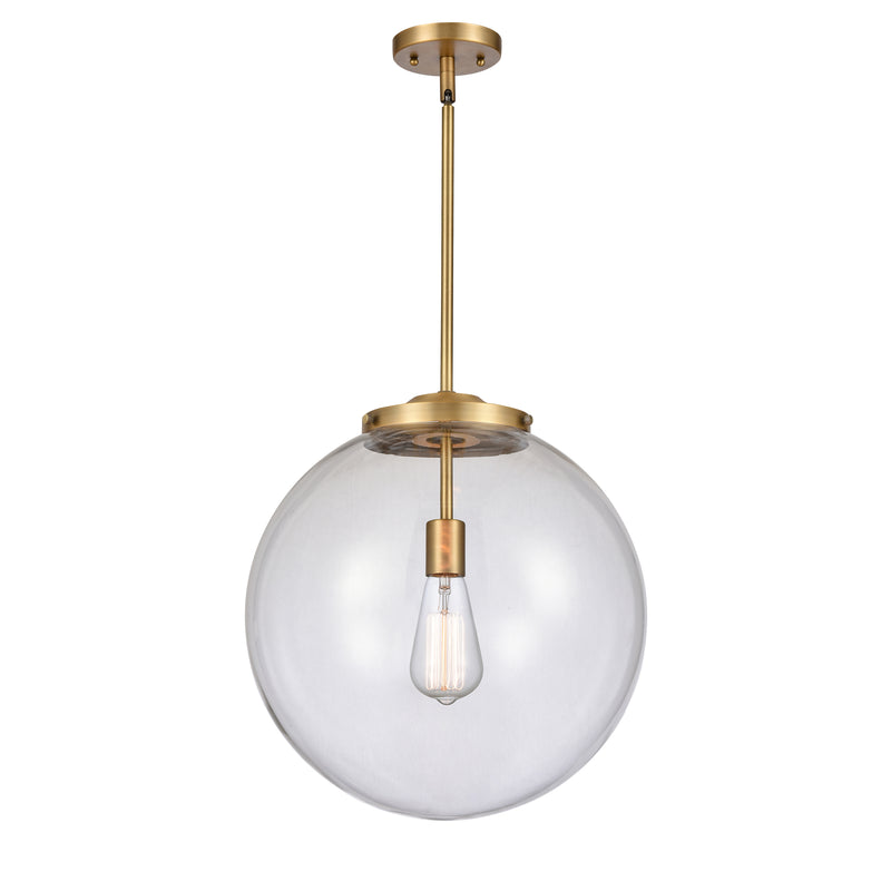 Beacon Pendant shown in the Brushed Brass finish with a Clear shade