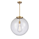 Beacon Pendant shown in the Brushed Brass finish with a Clear shade