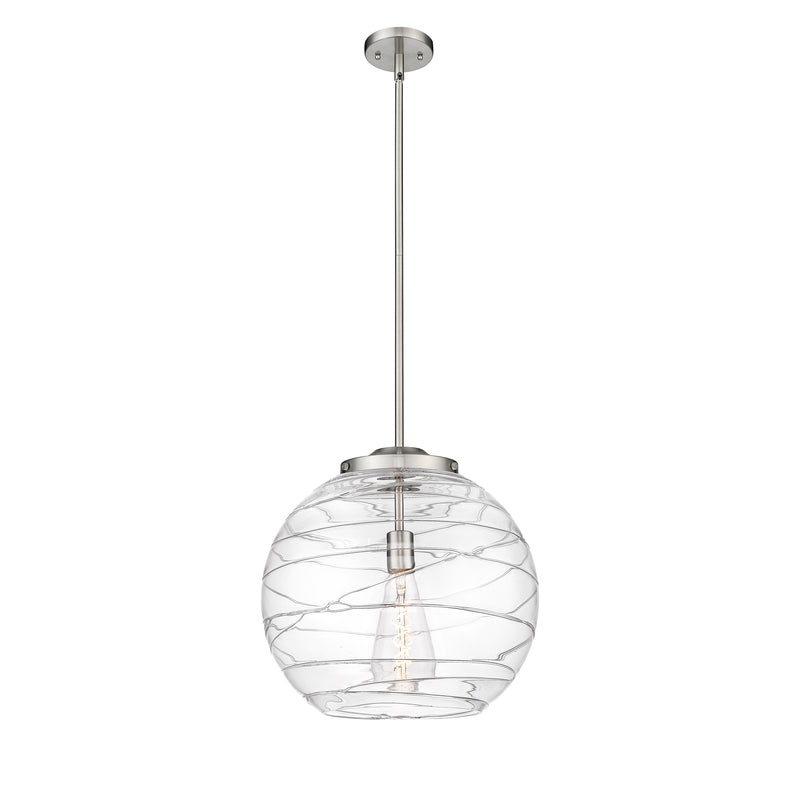 Deco Swirl Pendant shown in the Brushed Satin Nickel finish with a Clear shade