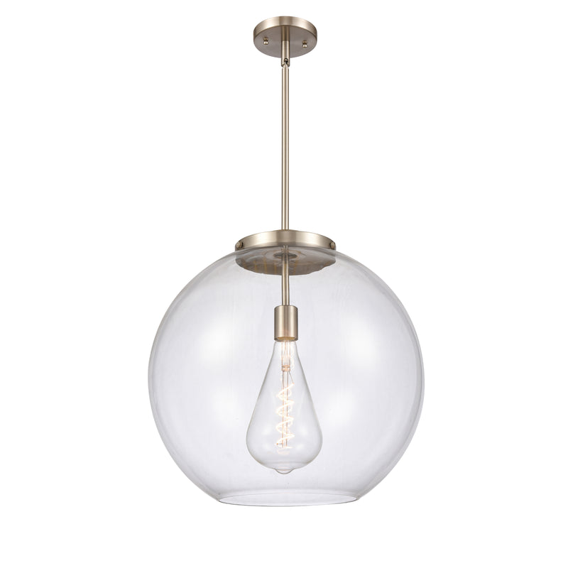 Athens Pendant shown in the Brushed Satin Nickel finish with a Clear shade