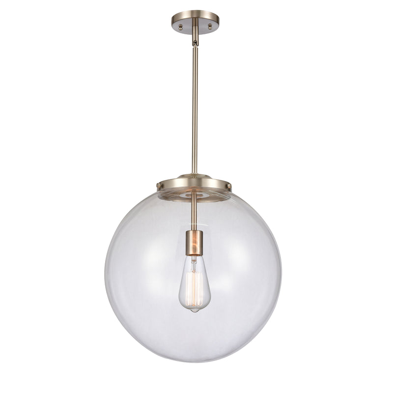 Beacon Pendant shown in the Brushed Satin Nickel finish with a Clear shade