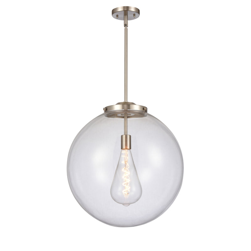 Beacon Pendant shown in the Brushed Satin Nickel finish with a Clear shade