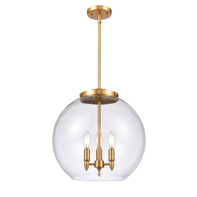 Athens Pendant shown in the Satin Gold finish with a Clear shade